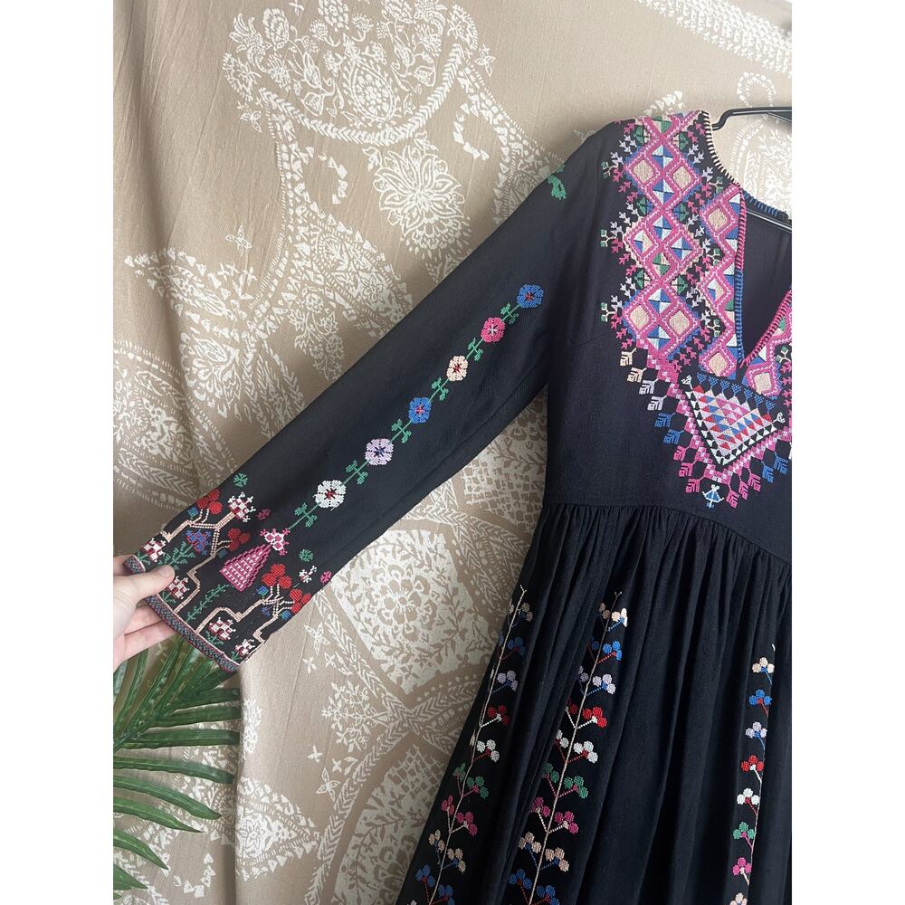 Ulla Johnson Irina Dress Black Folk Embroidered Silk Maxi Size 4 - Picture 7 of 14